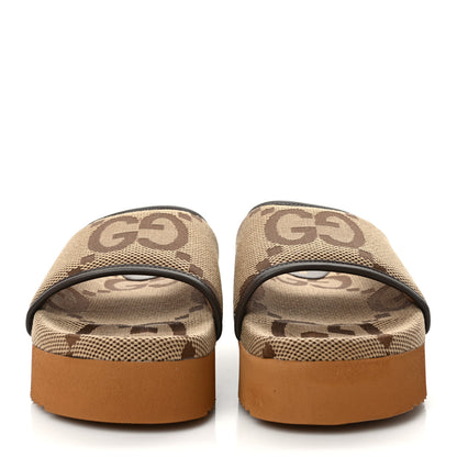 Gucci Monogram Jumbo GG Nappa Samoa Platform 40mm Slide Sandals 35 Camel Ebony New Acero 2 of 9