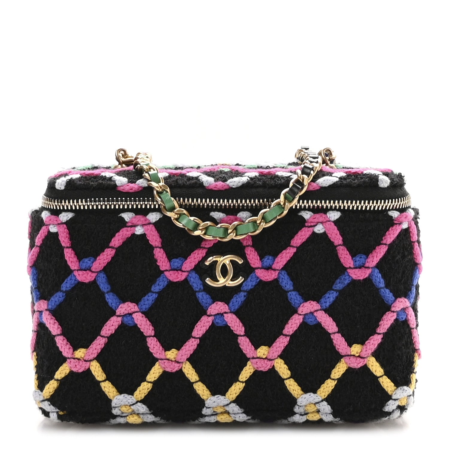 Chanel Tweed Diamond Threaded CC Pearl Crush Small Vanity Case With Chain Black Multicolor 1 of 12
