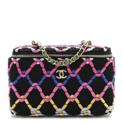 Chanel Tweed Diamond Threaded CC Pearl Crush Small Vanity Case With Chain Black Multicolor 1 of 12
