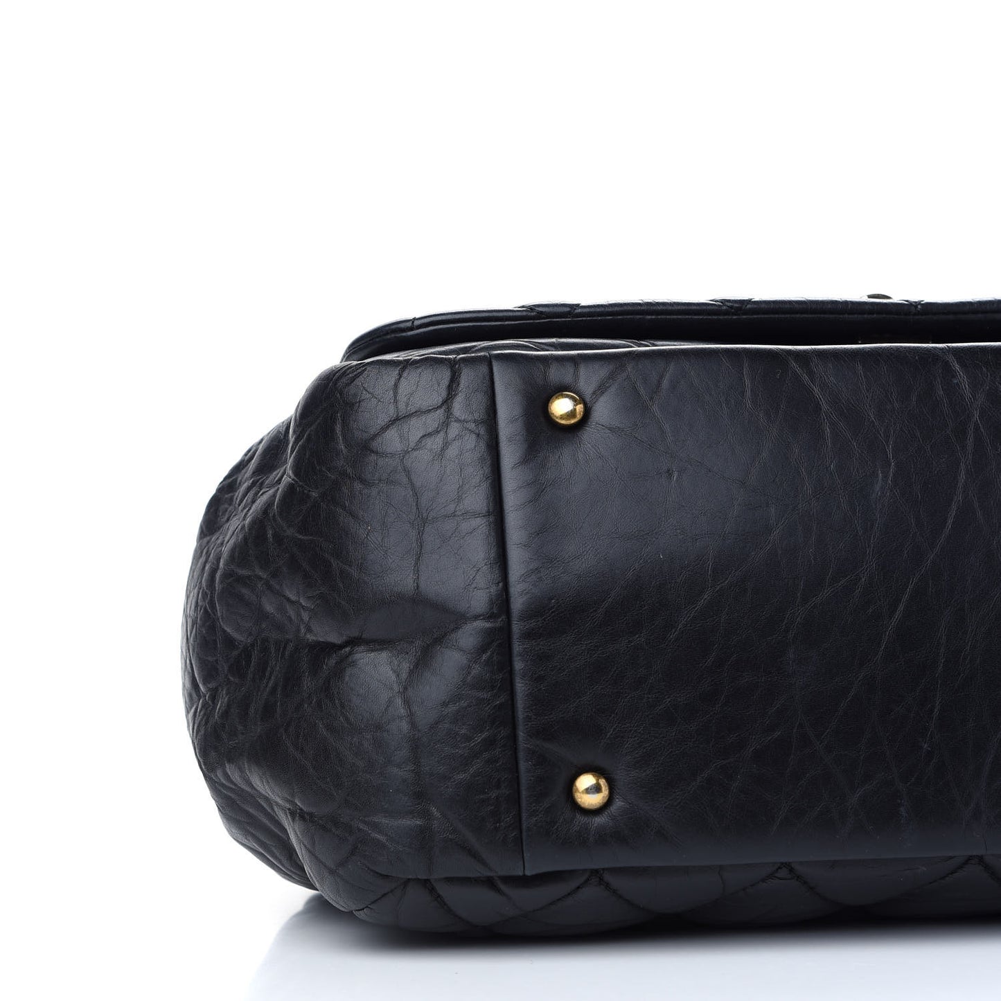 Aged Calfskin Quilted Large Pondichery Flap Black