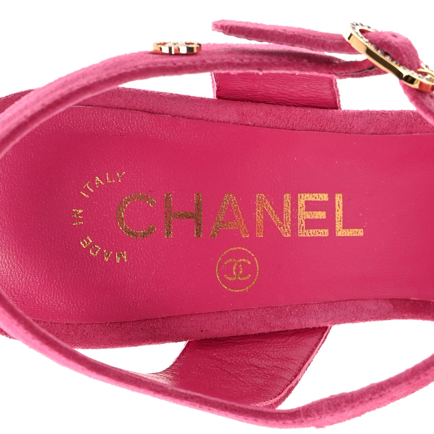 Chanel Suede Lambskin Cap Toe Crystal Slingback Pumps 40 Fuchsia Black 9 of 15