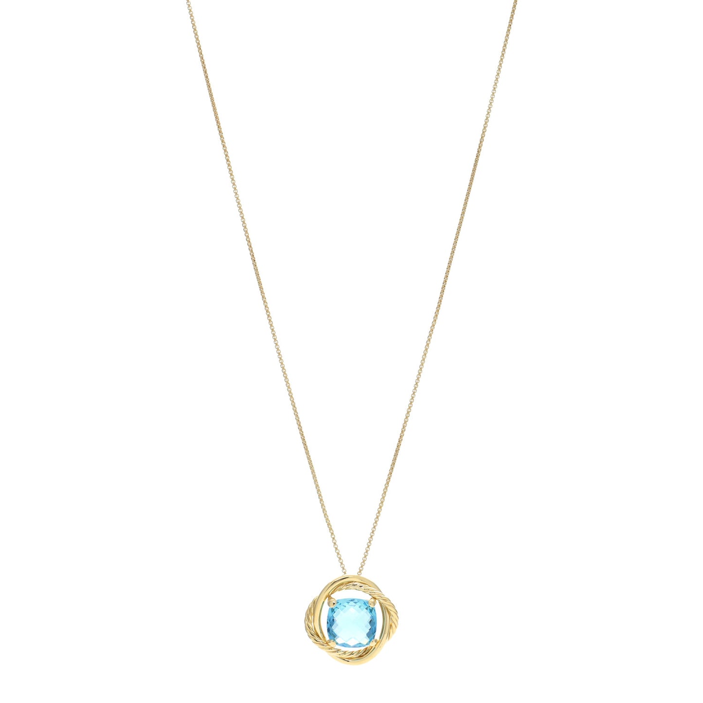18K Yellow Gold Blue Topaz 11mm Infinity Pendant Necklace