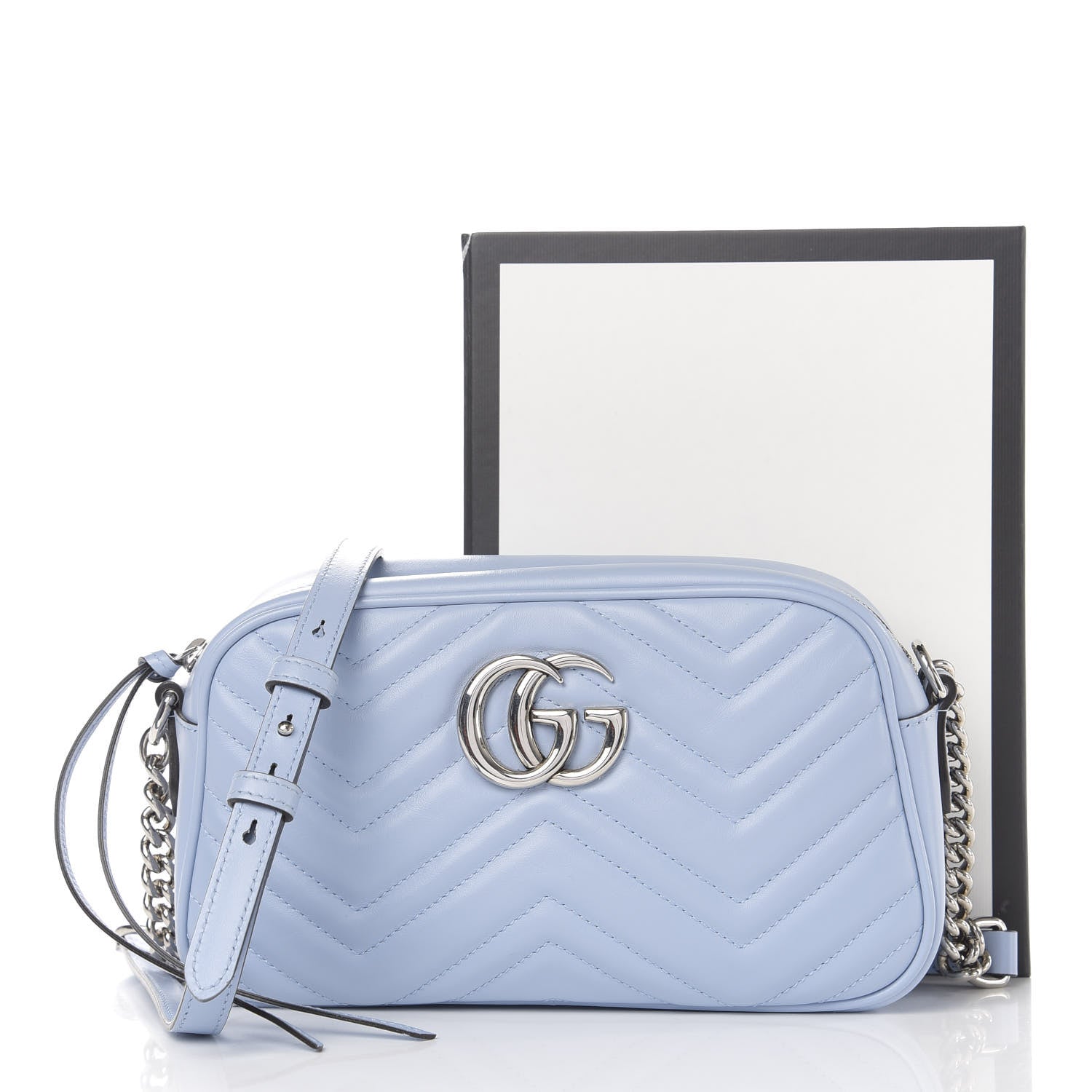 Gucci Calfskin Matelasse Small GG Marmont Chain Shoulder Bag Porcelain Light Blue 11 of 11