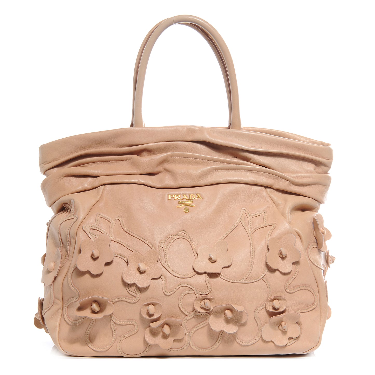 Leather Intarsio Flower Shopping Tote Cipria