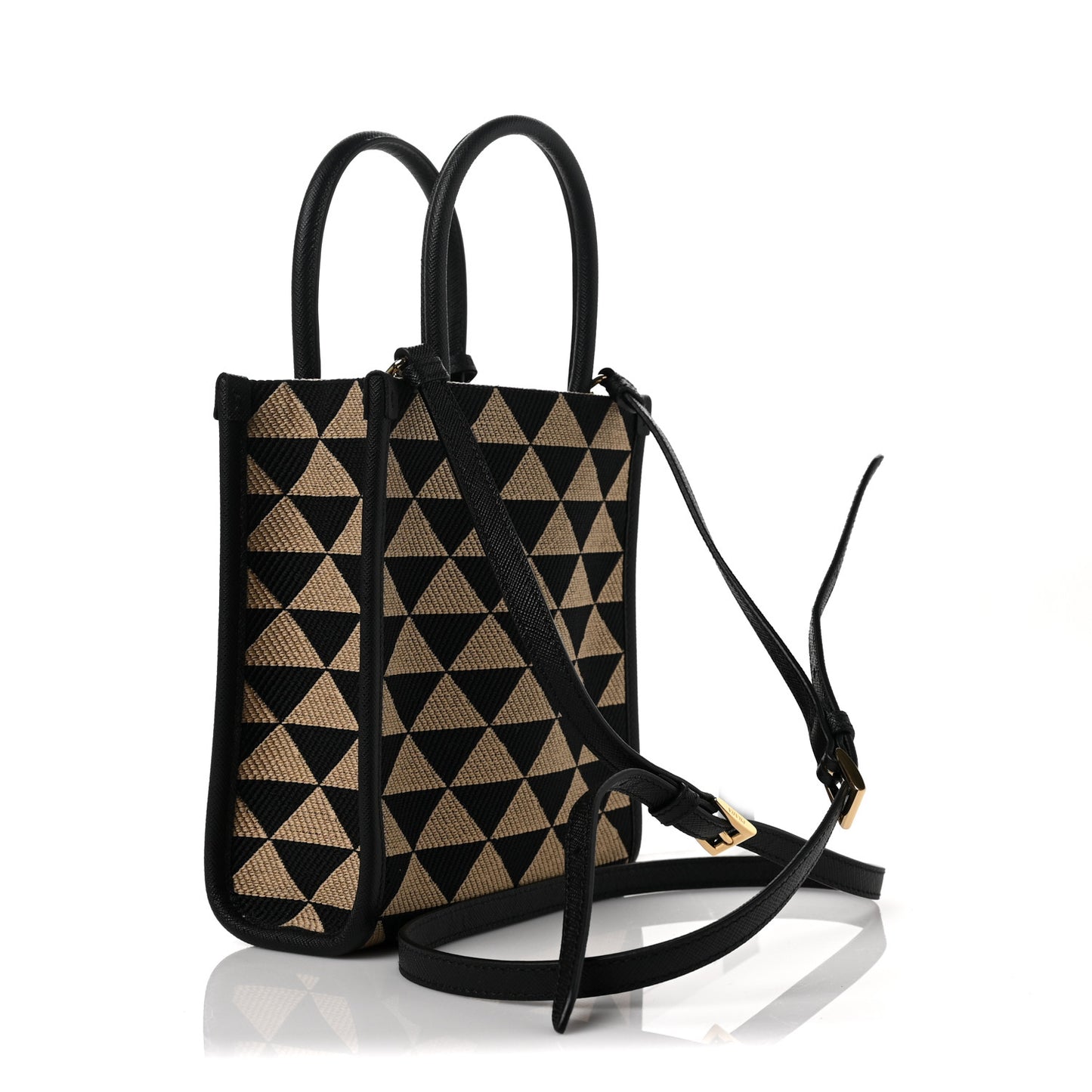 Jacquard Saffiano Triangolo Symbole Embroidered Micro Tote Black Corda