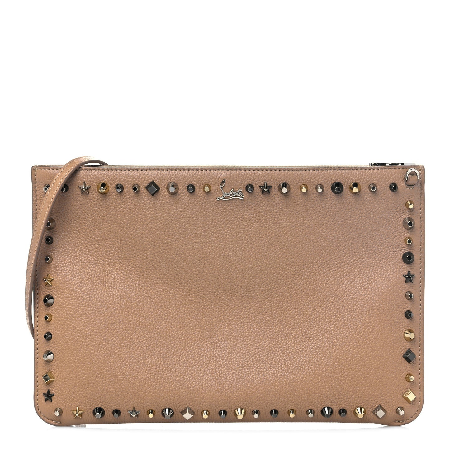 Calfskin Empire Trashmix Spike Loubiclutch Clutch Beige