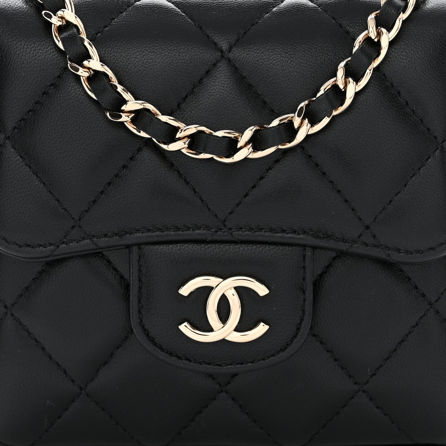 Lambskin Quilted Top Handle Flap Clutch With Chain Black