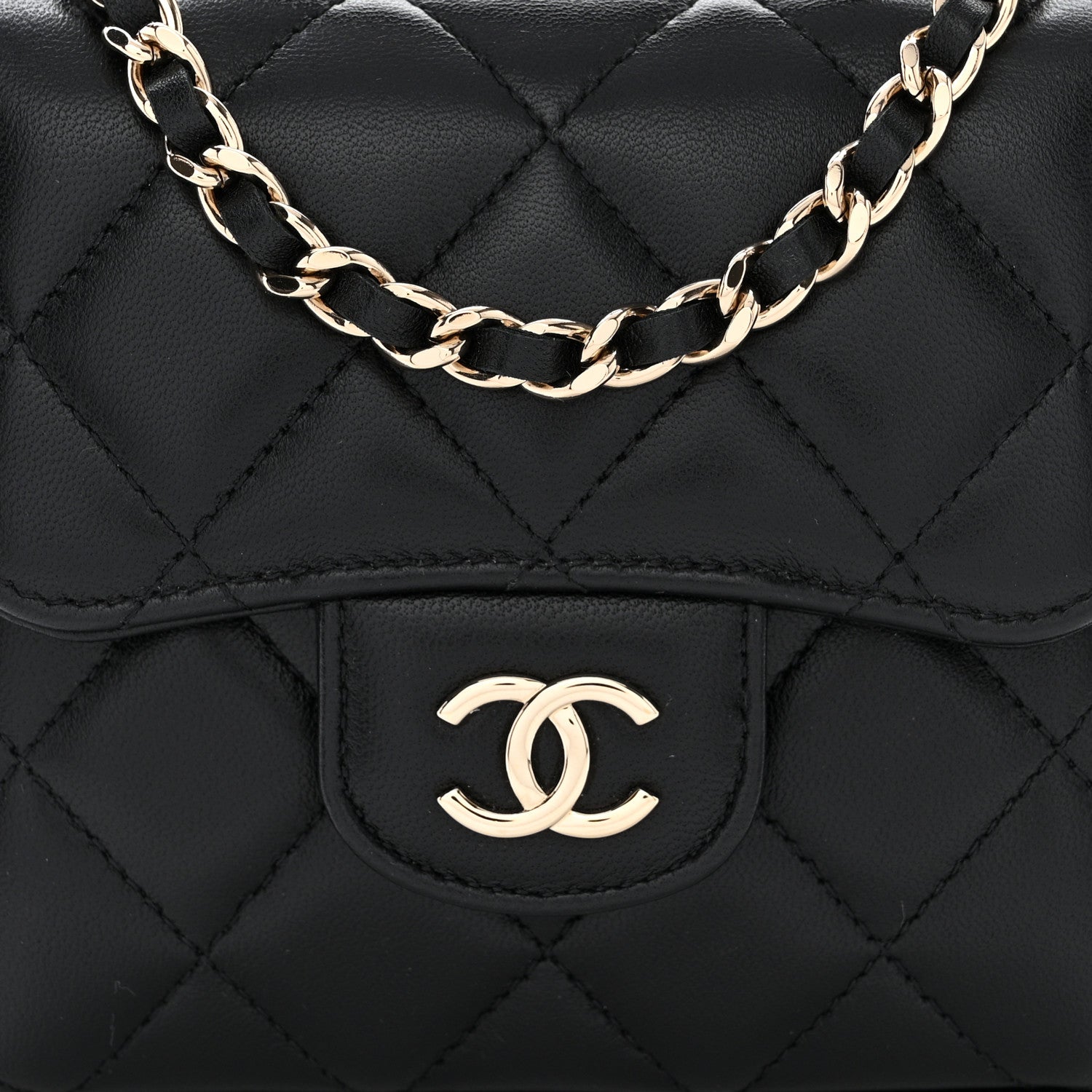 Chanel Lambskin Quilted Top Handle Flap Clutch With Chain Black 8 of 11