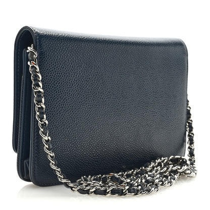 Chanel Caviar Timeless CC Wallet on Chain WOC Navy Blue 2 of 9