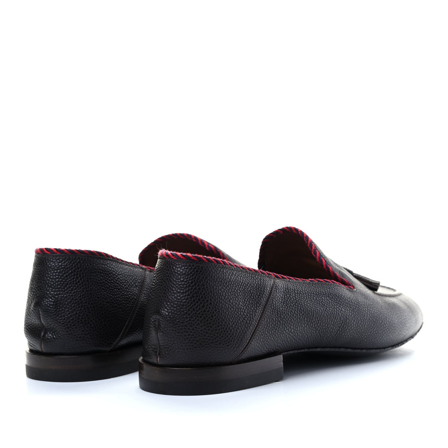 Pebbled Calfskin Mens Tassel Loafers 8 Black