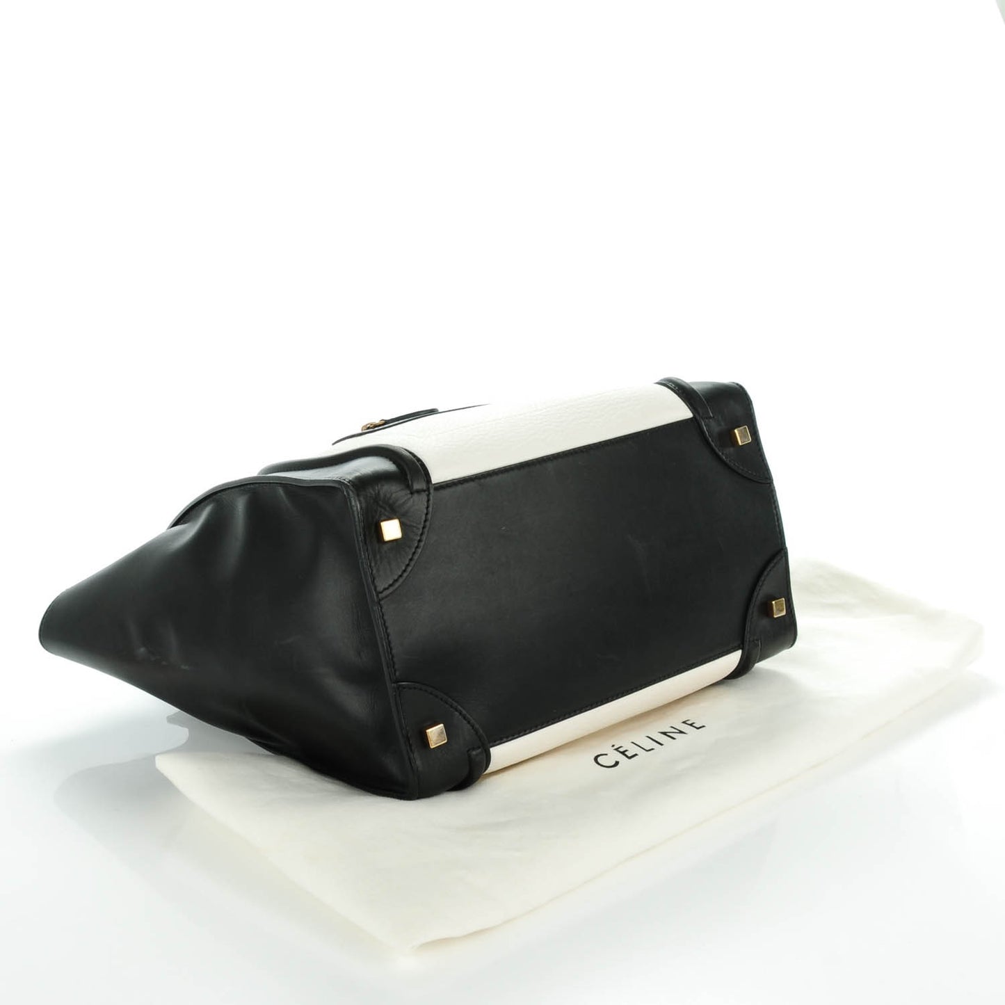 Smooth and Textured Calfskin Mini Bi-Color Luggage Black White