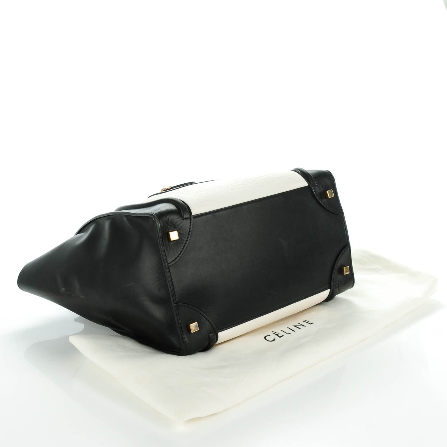 Celine Smooth and Textured Calfskin Mini Bi-Color Luggage Black White 4 of 8