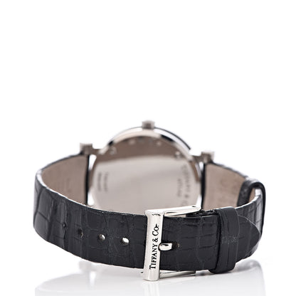 Tiffany 18K White Gold Alligator Diamond 30mm Atlas Quartz Watch Black 4 of 5