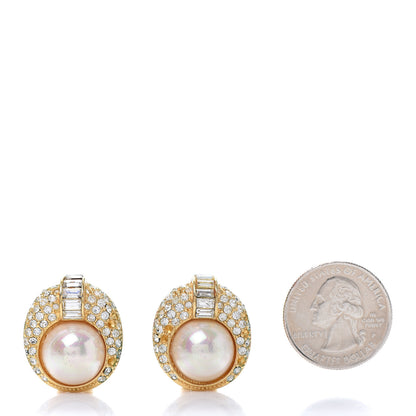 Christian Dior Pearl Crystal Clip On Earrings Gold 2 of 9