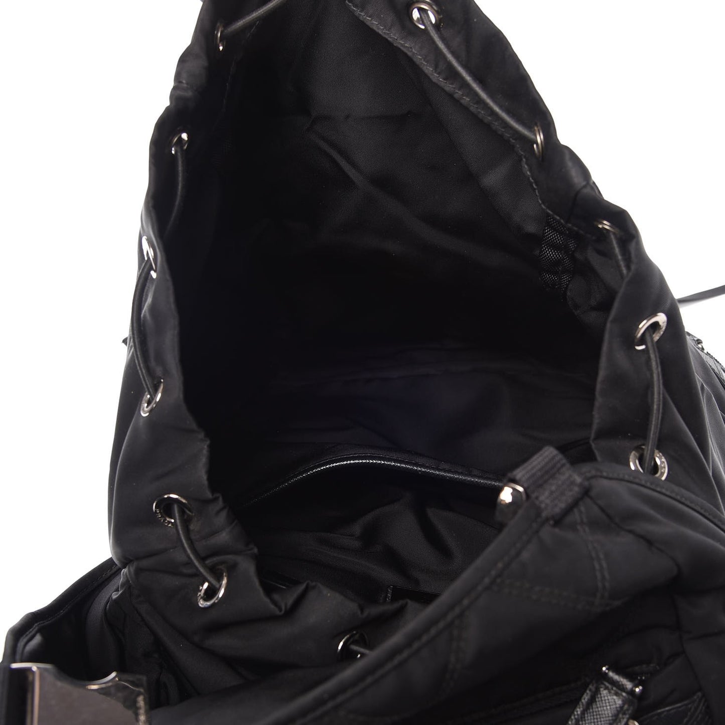 Tessuto Nylon Impunturato Double Buckle Backpack Black