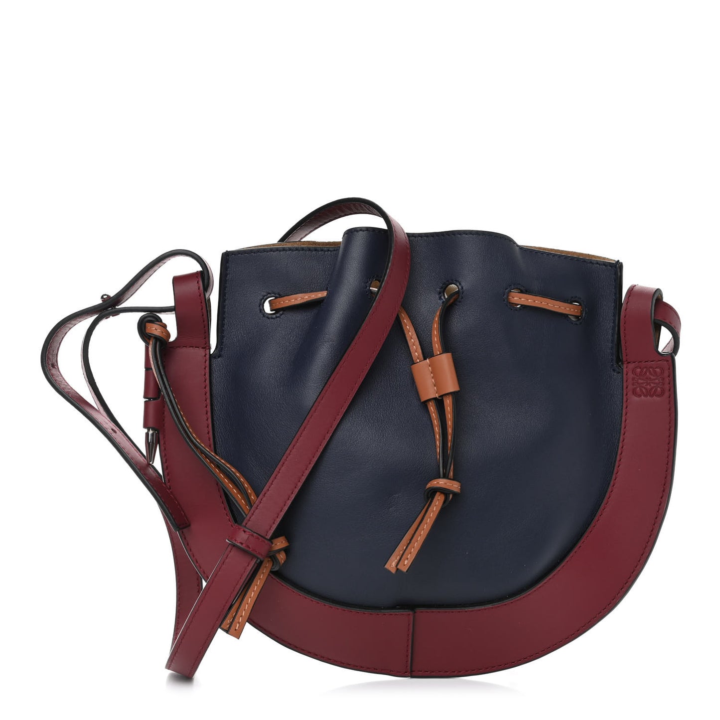 Nappa Colorblock Horseshoe Bag Midnight Blue Wine