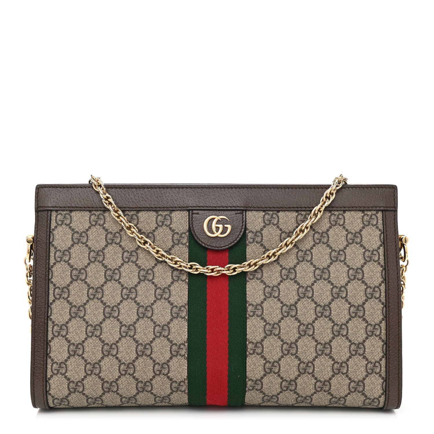 Gucci GG Supreme Monogram Web Medium Ophidia Chain Shoulder Bag Brown 1 of 8