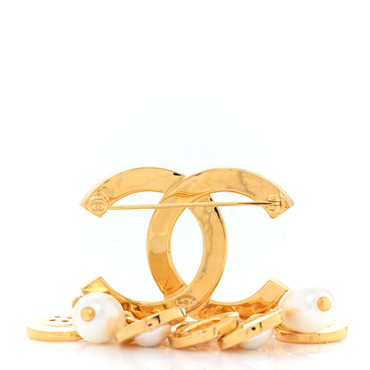 Chanel Metal Pearl Paris Button CC Large Brooch Gold 3 of 5