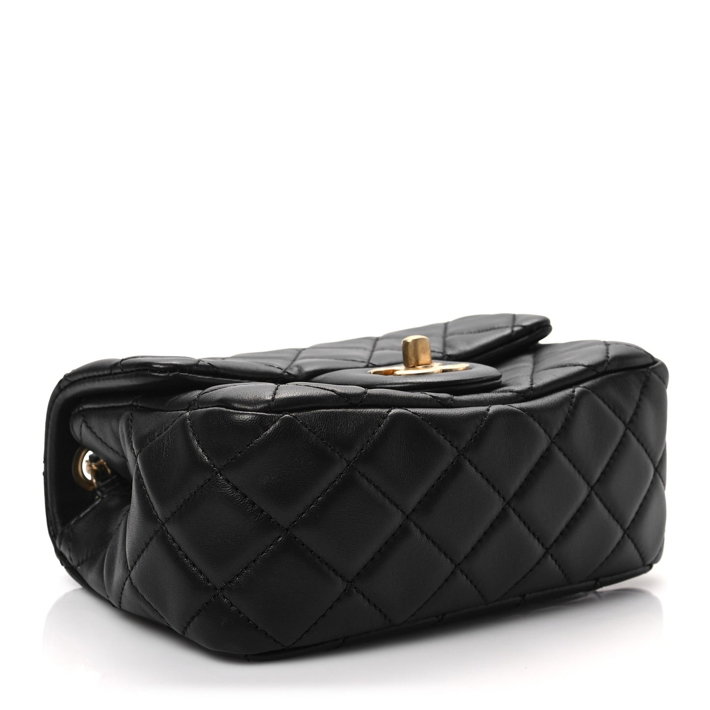 Lambskin Quilted Mini Pearl Crush Flap Black