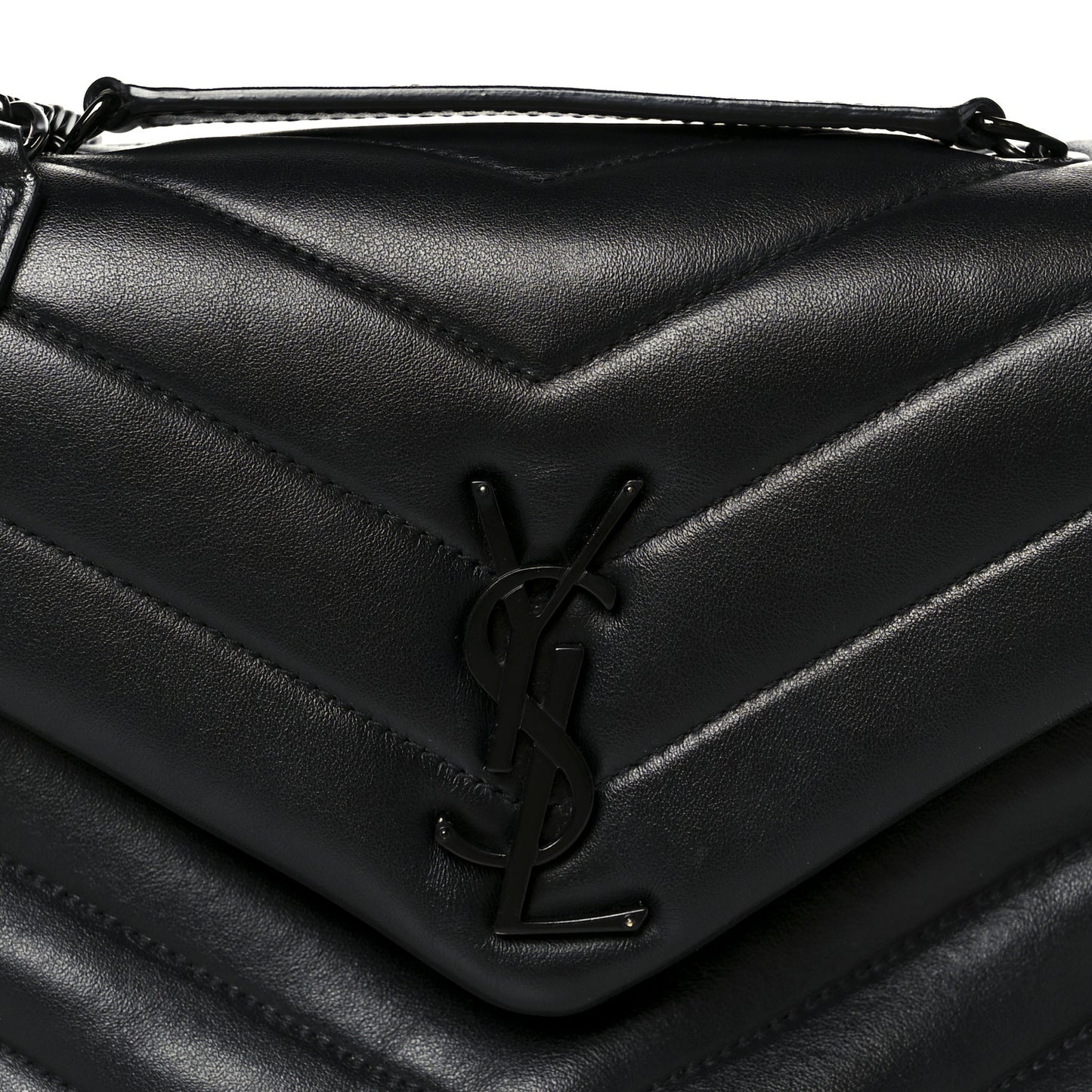 Calfskin Y Quilted Monogram Monochrome Small Loulou Chain Satchel Black