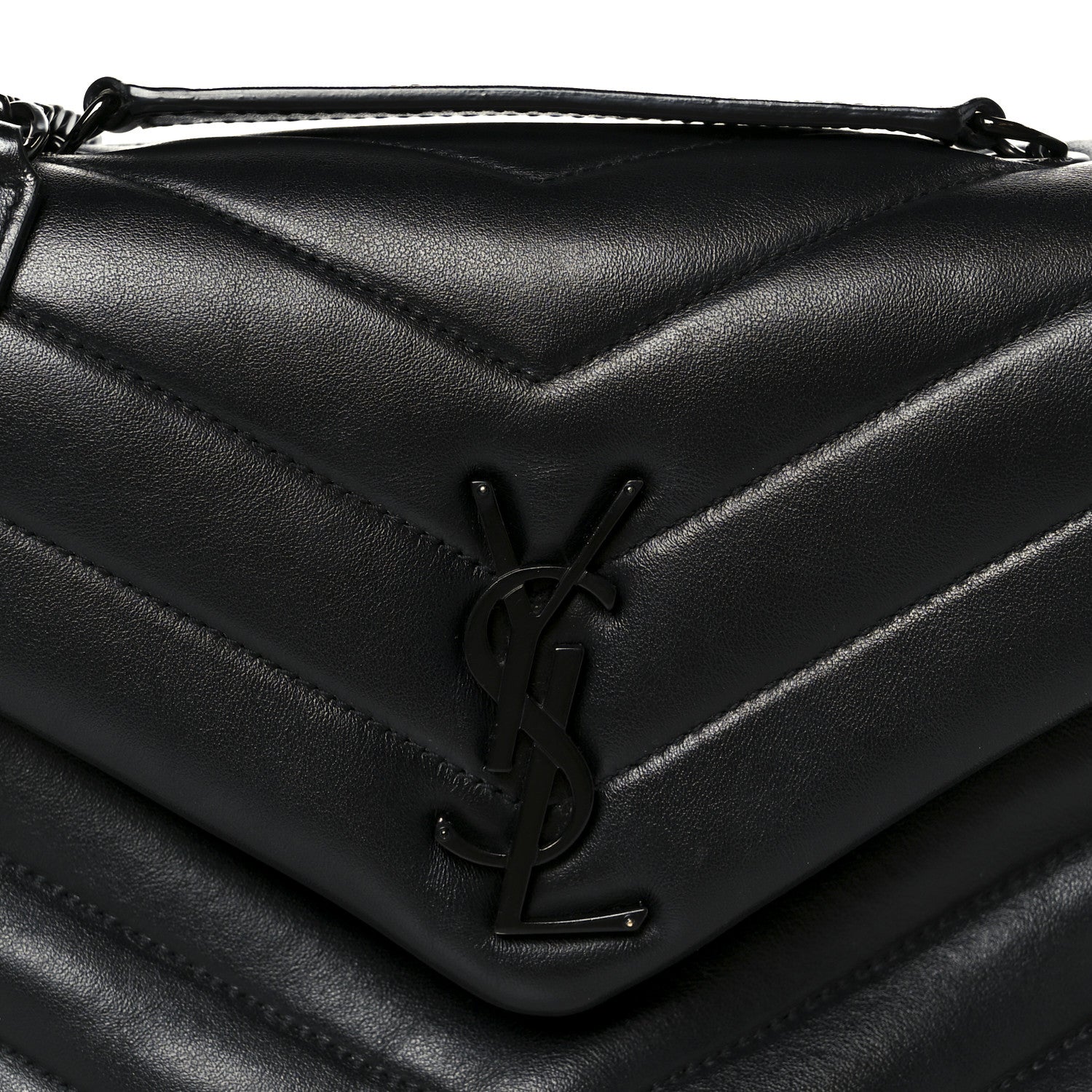 Saint Laurent Calfskin Y Quilted Monogram Monochrome Small Loulou Chain Satchel Black 9 of 11