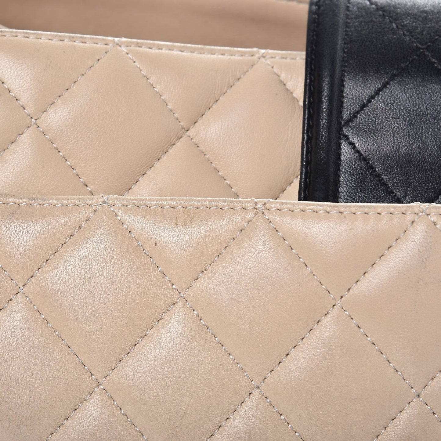 Lambskin Quilted Elegant CC Shopping Tote Beige Black