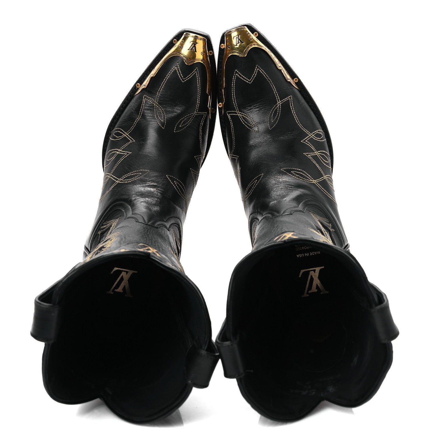 Louis Vuitton Calfskin LV Texan Mens Rider Boots 7.5 Black Gold 1647457   FASHIONPHILE