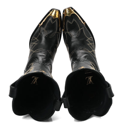 Louis Vuitton Calfskin LV Texan Mens Rider Boots 7.5 Black Gold 2 of 11