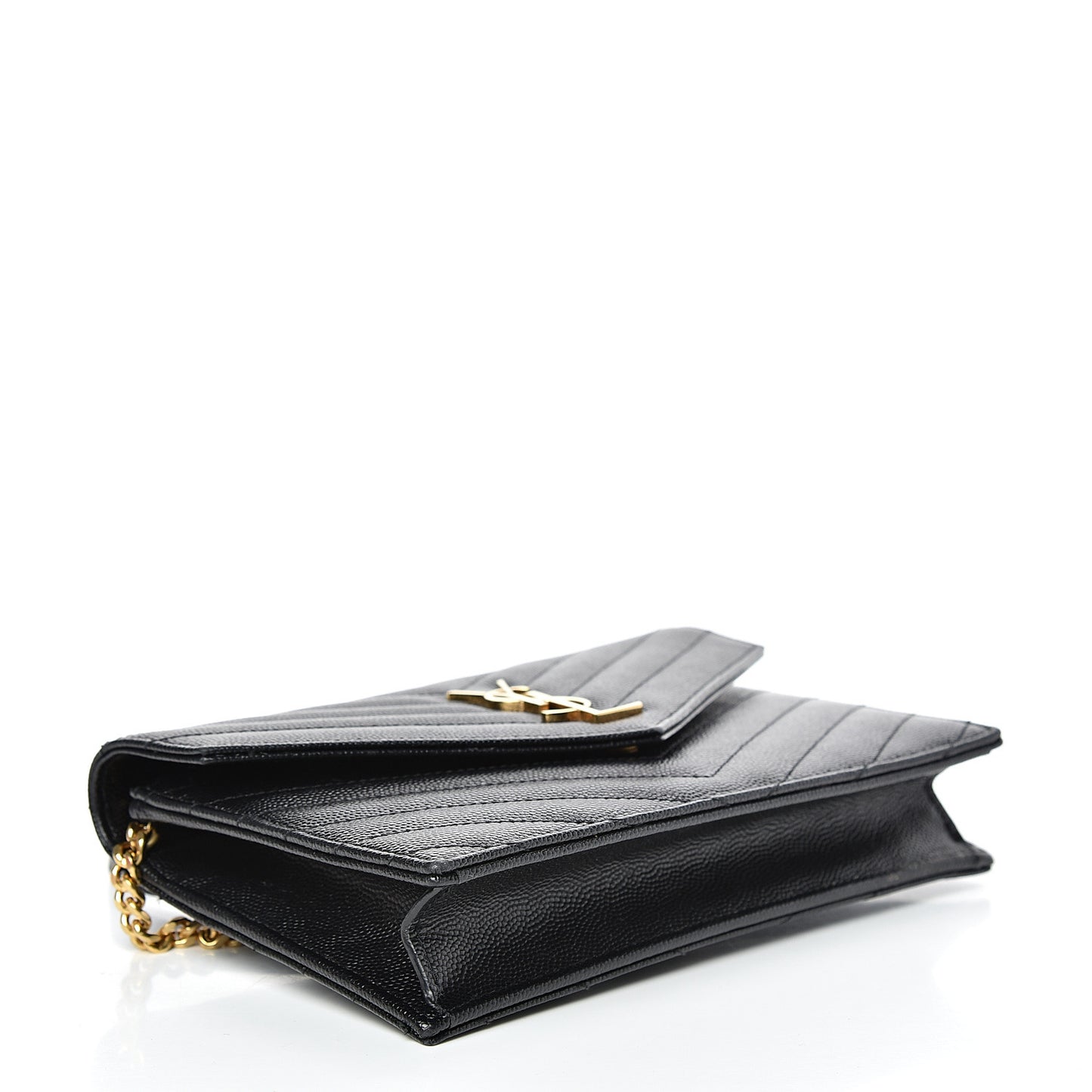 Grain De Poudre Matelasse Chevron Monogram Envelope Chain Wallet Black