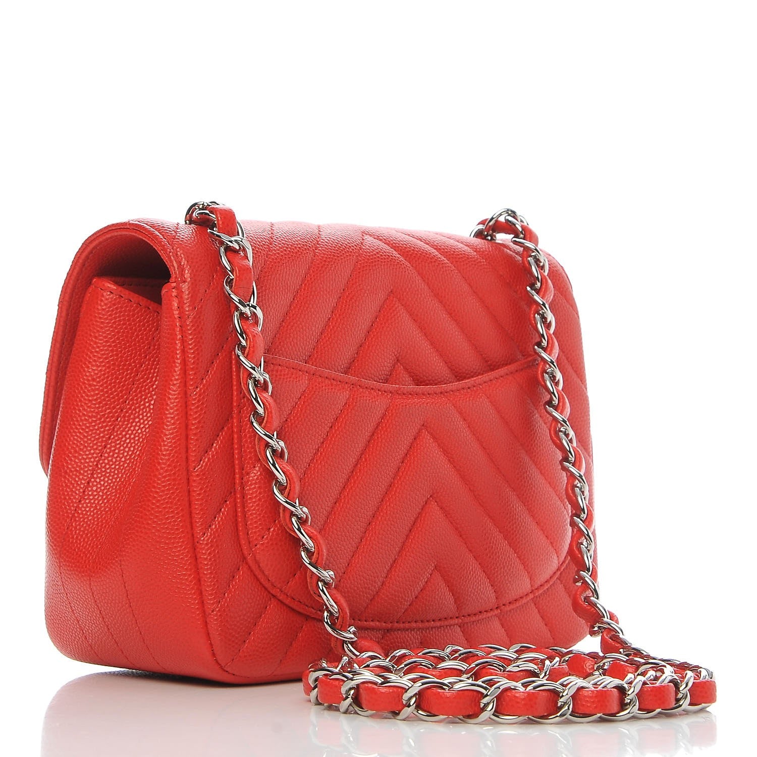 Chanel Caviar Chevron Quilted Mini Square Flap Red 3 of 8