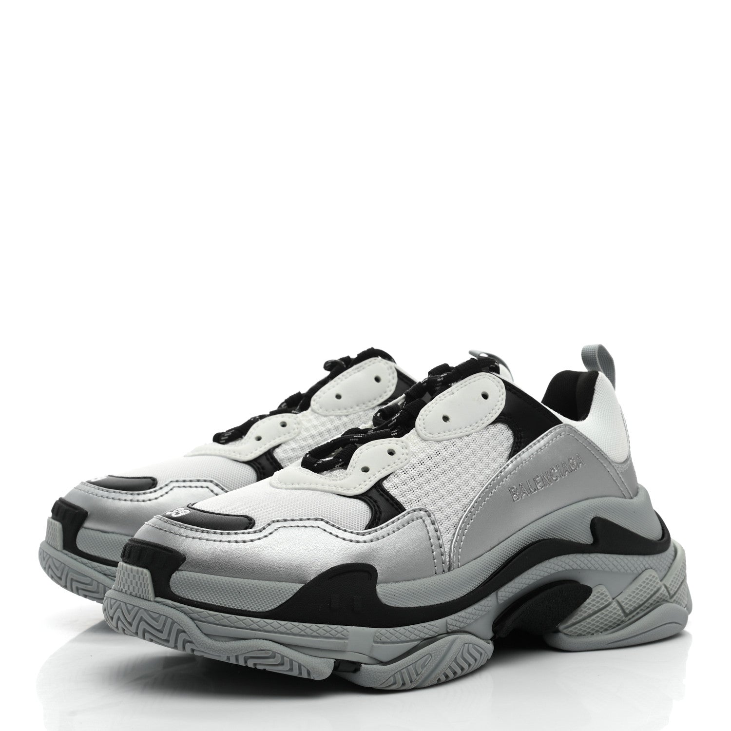 Balenciaga Metallic Fabric Mesh Womens Triple S Sneakers 39 Grey Dark Grey Black 3 of 8