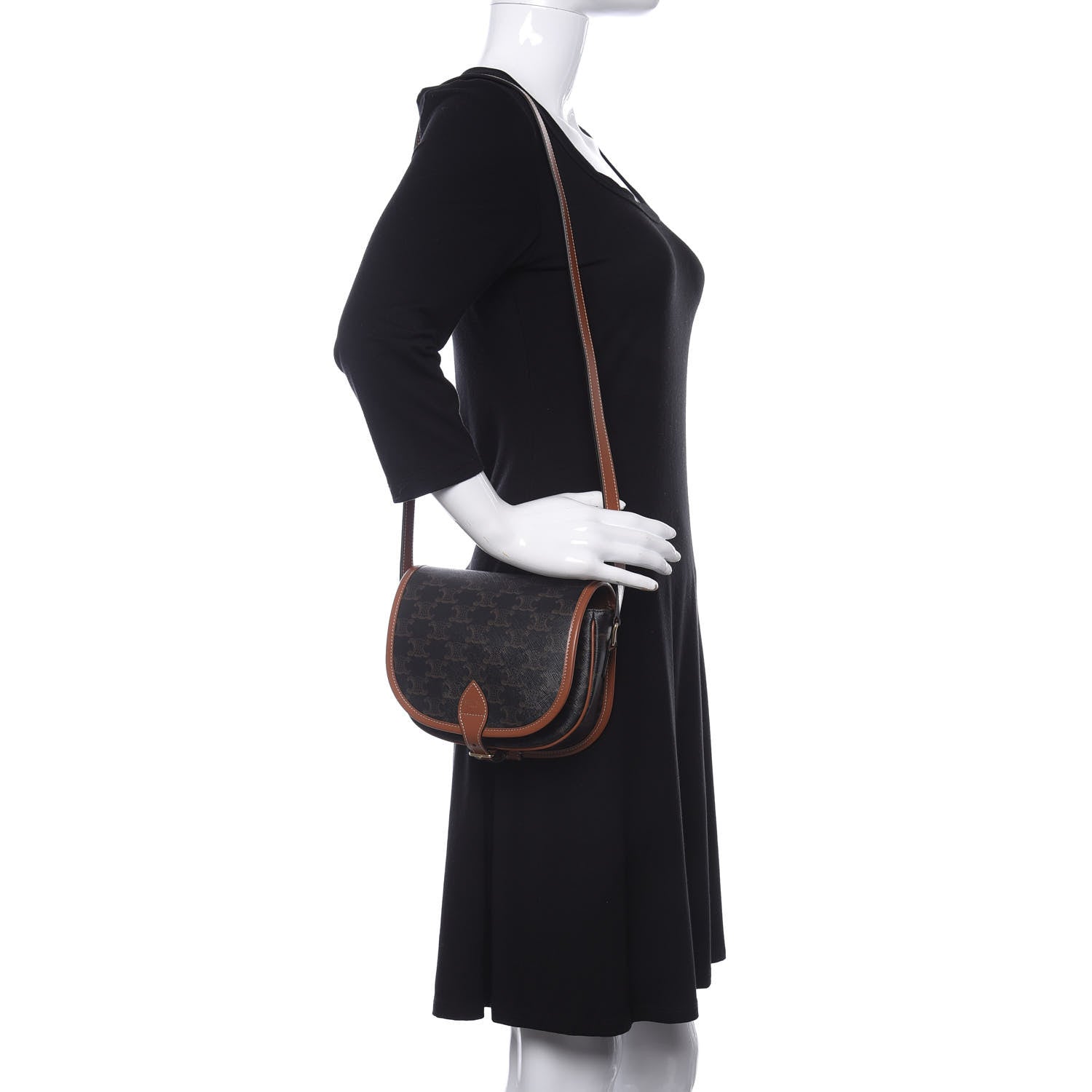 Celine Triomphe Canvas Medium Folco Bag Tan 2 of 8
