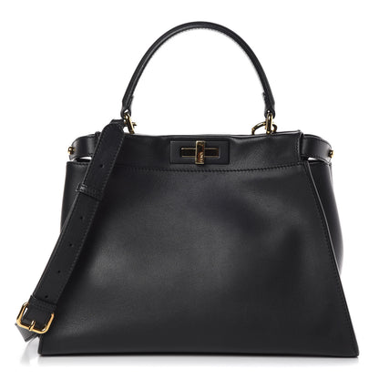 Fendi Vitello Seta Shiny Nappa Medium Peekaboo Iconic Satchel Black 1 of 9