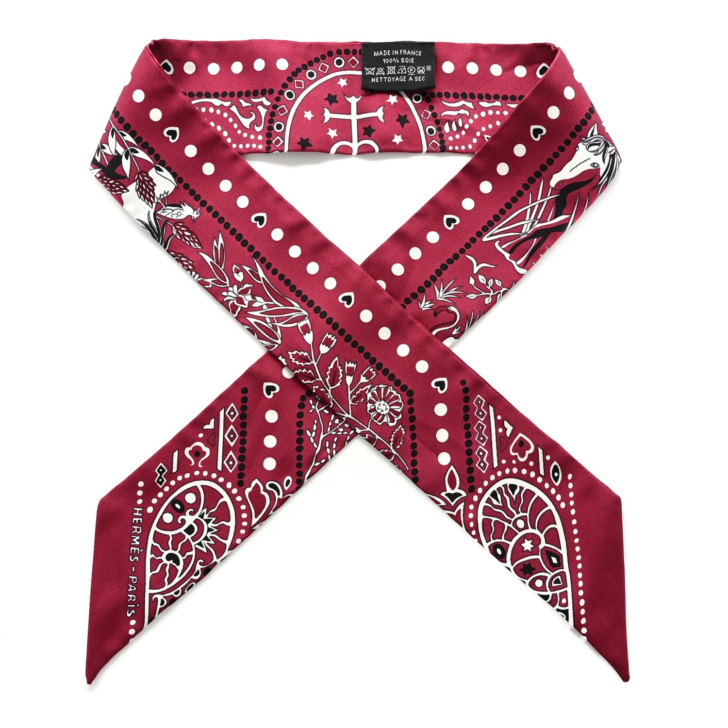 Hermes Silk Peuple Du Vent Bandana Twilly Bordeaux White Black 1 of 4