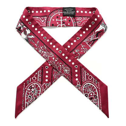 Hermes Silk Peuple Du Vent Bandana Twilly Bordeaux White Black 1 of 4