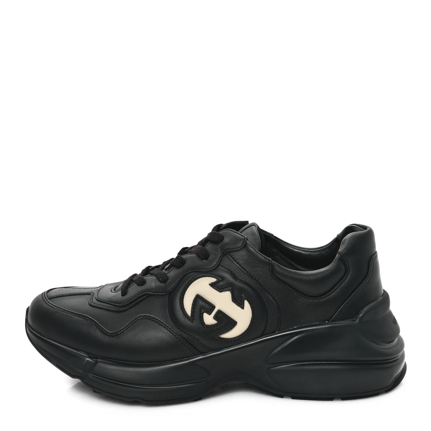 Dali Soft Calfskin Cut Out Interlocking G Womens Rhyton Sneakers 8.5 Black Ivoire
