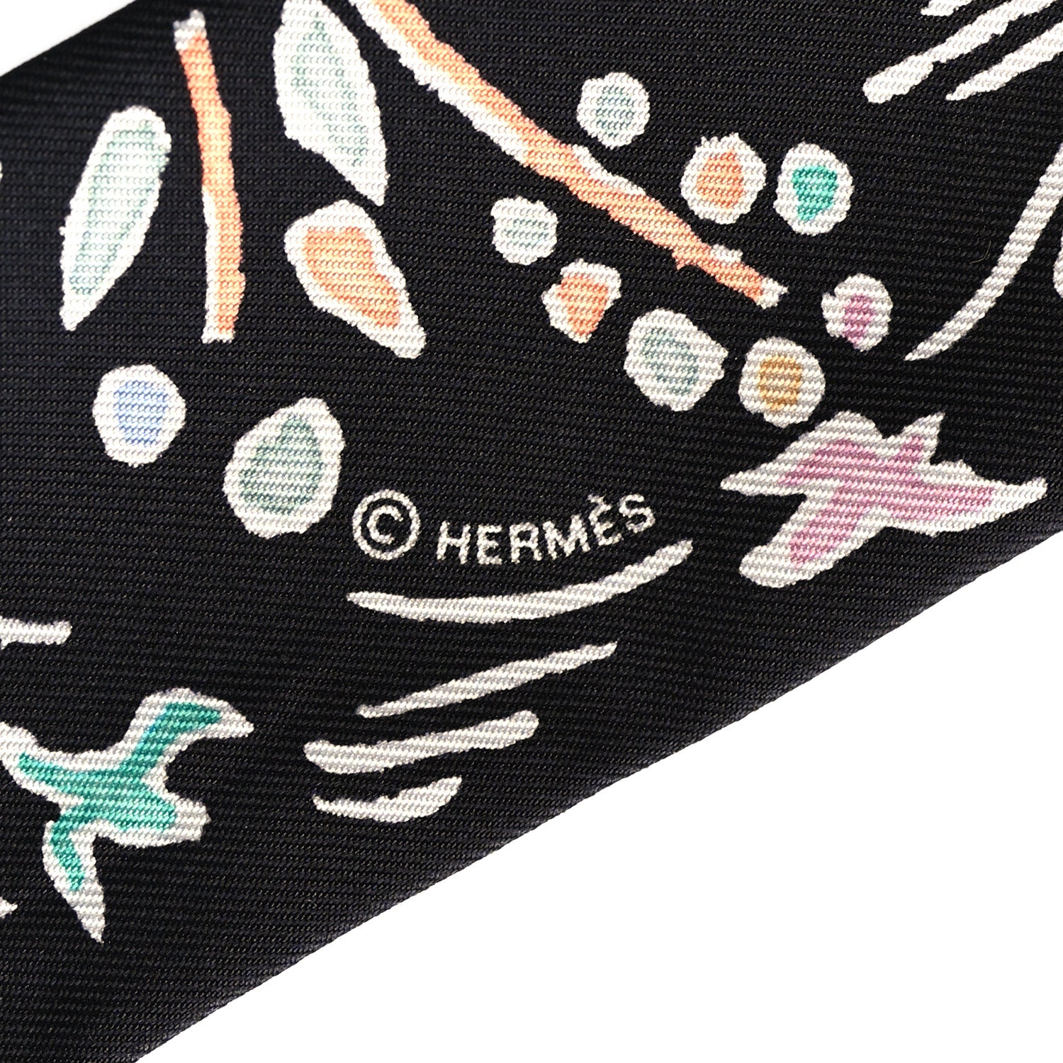 Hermes Silk Isola Di Primavera Twilly Black Vert Rose 4 of 5