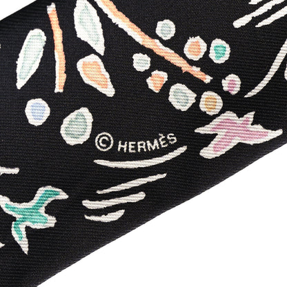 Hermes Silk Isola Di Primavera Twilly Black Vert Rose 4 of 5