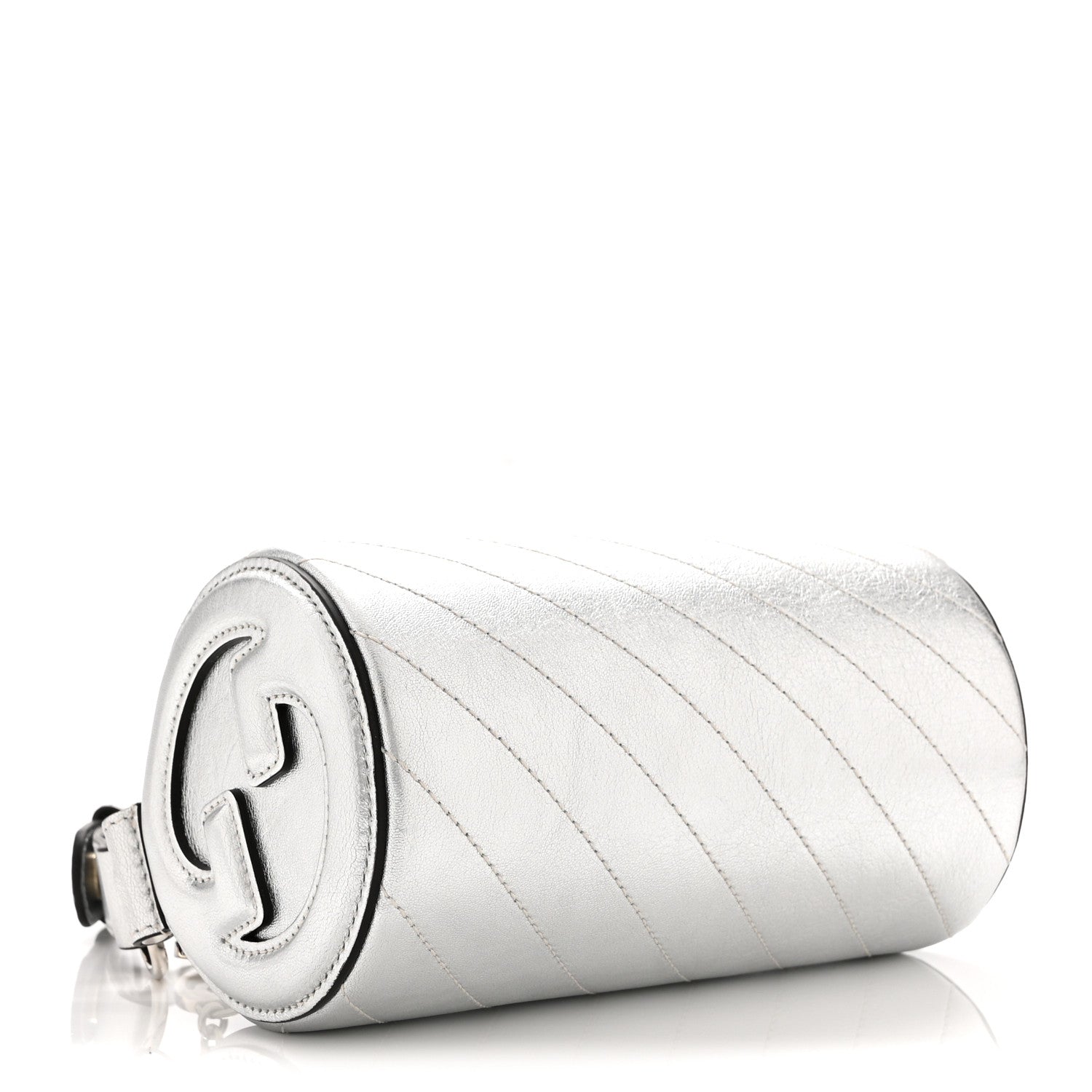 Gucci Sakai Be Green Calfskin Diagonal Stitched Mini Blondie Barrel Shoulder Bag Silver 4 of 10