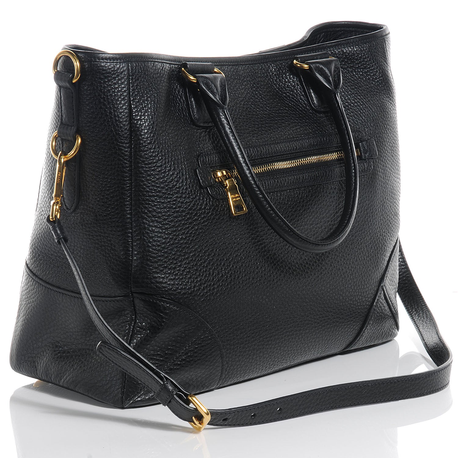 Prada Deerskin Zipper Detail Tote Black 3 of 9