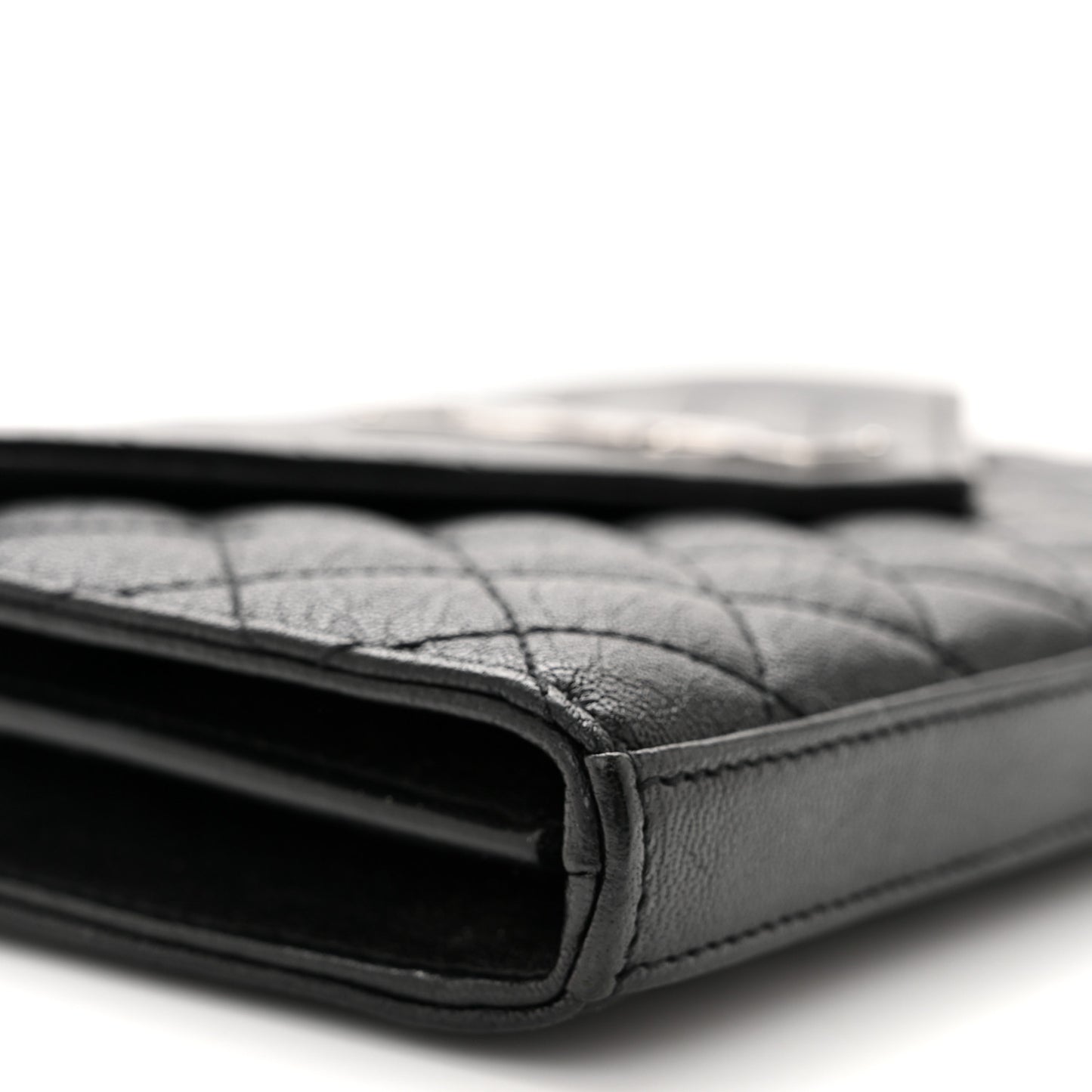 Sheepskin Tri-Quilt Monogram Envelope Chain Wallet Black