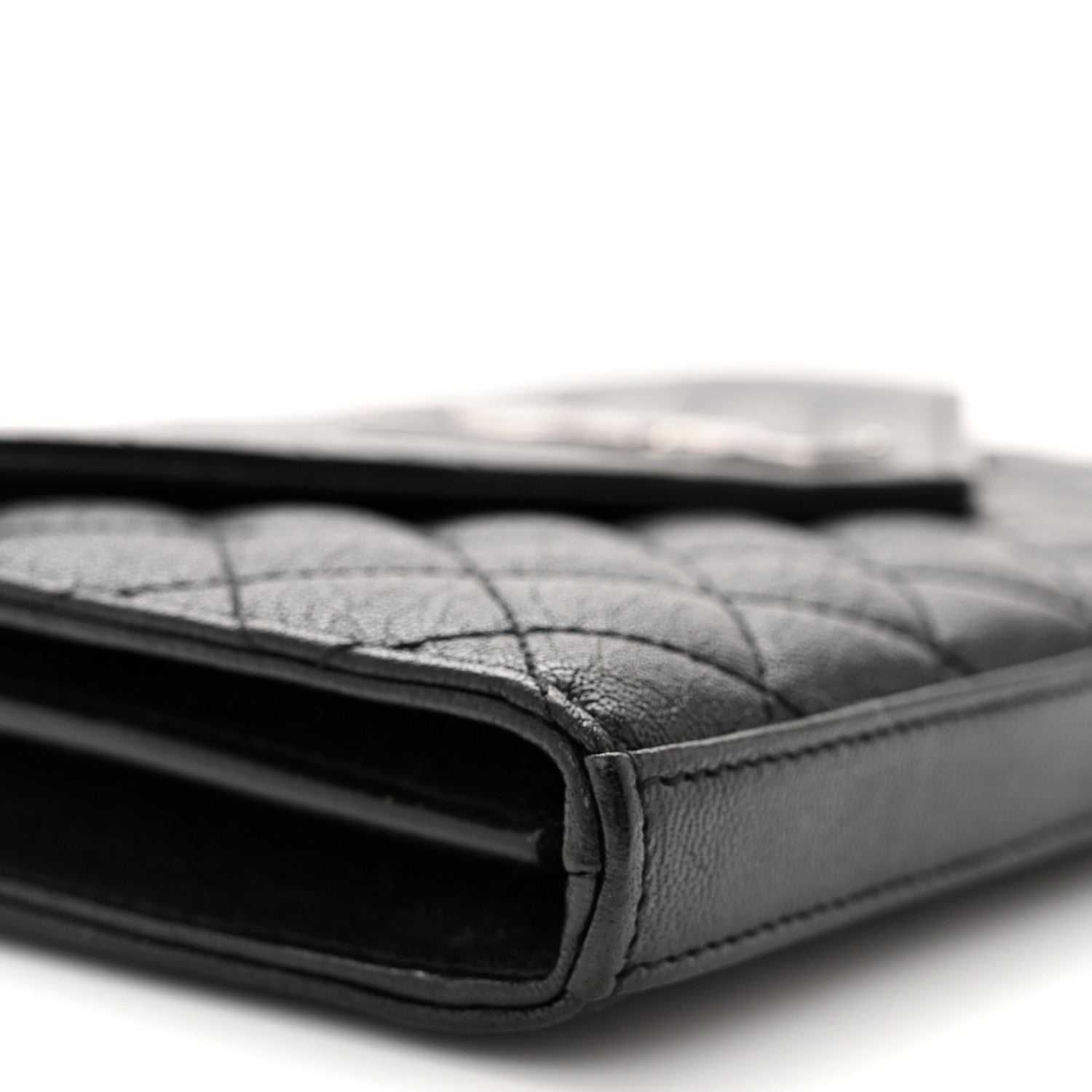 Saint Laurent Sheepskin Tri-Quilt Monogram Envelope Chain Wallet Black 9 of 10