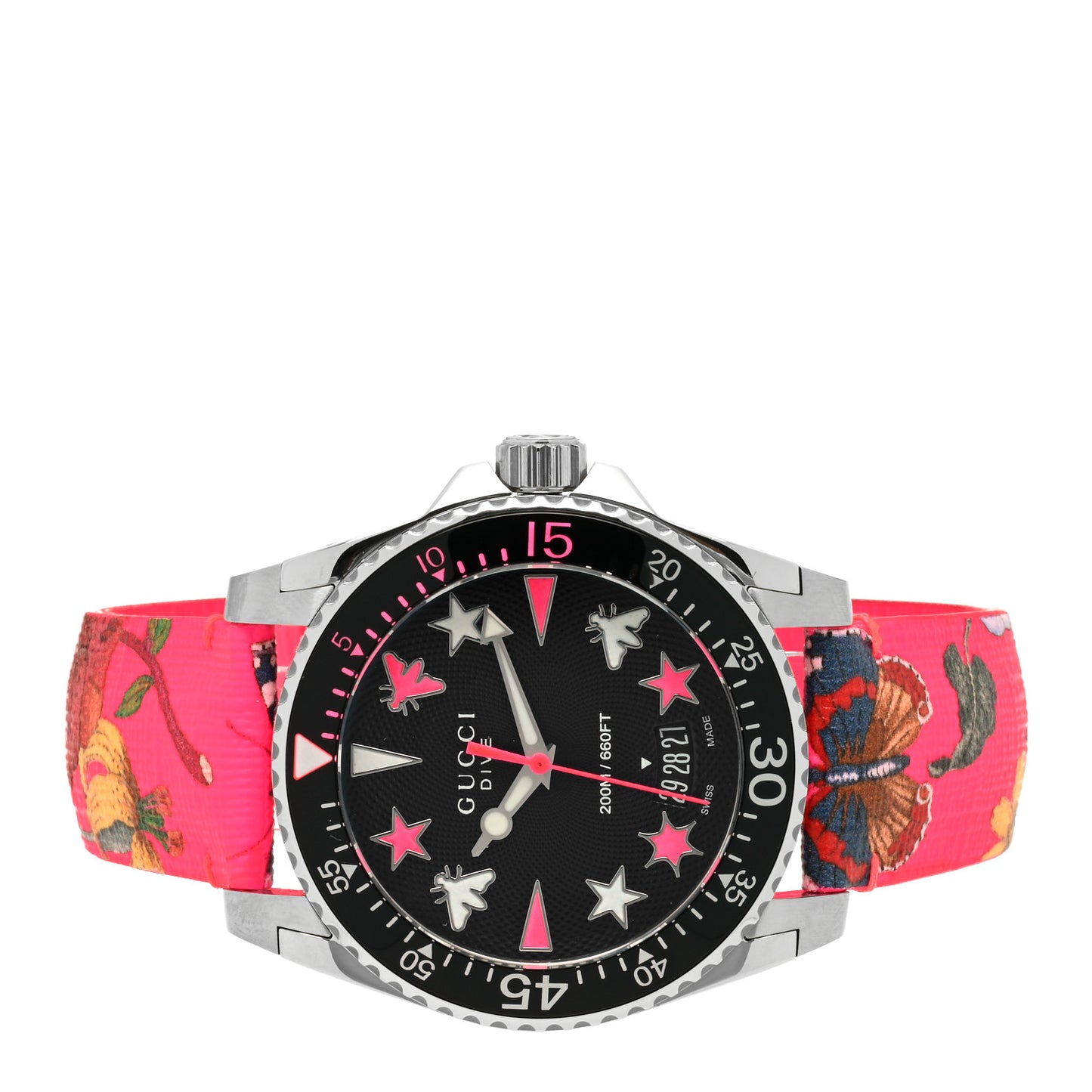 Stainless Steel Calfskin 40mm Dive Floral Quartz Watch