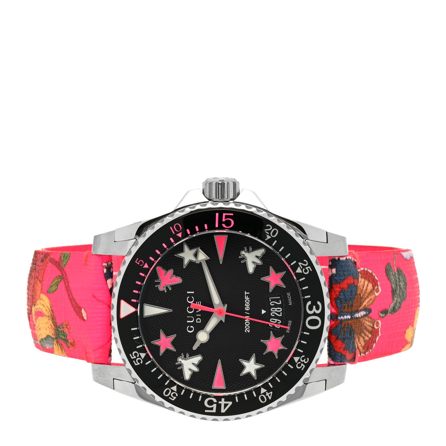 Gucci Stainless Steel Calfskin 40mm Dive Floral Quartz Watch 2 of 4