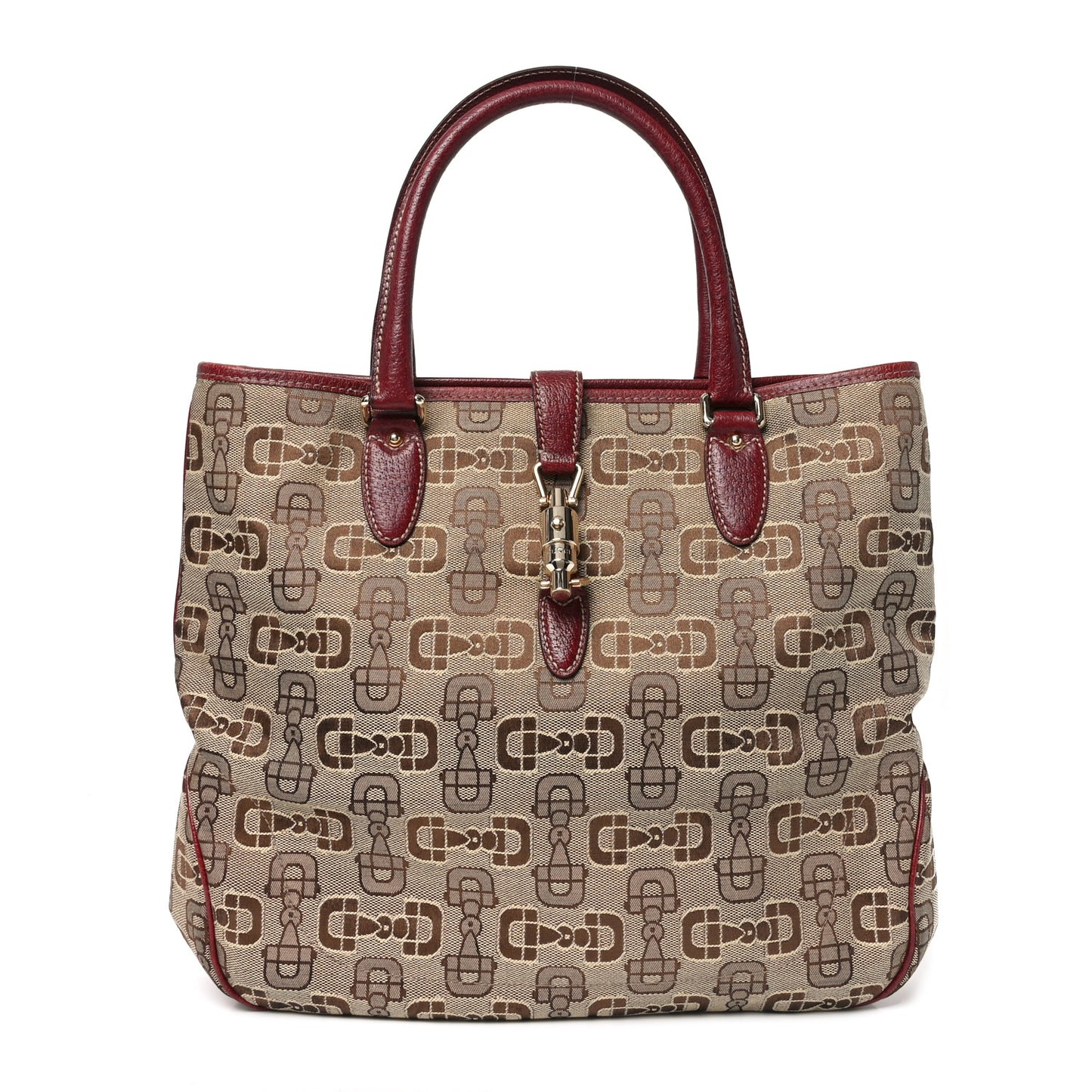 Canvas Horsebit Print Piston Lock Tote Red