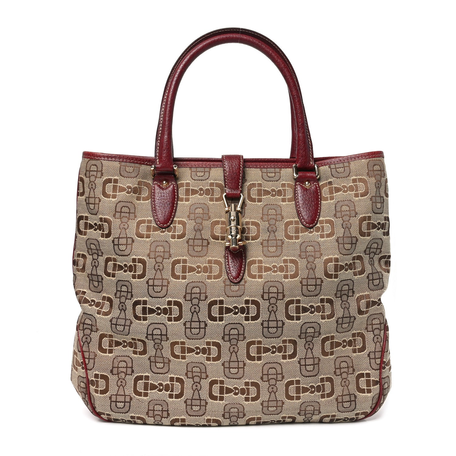 Gucci Canvas Horsebit Print Piston Lock Tote Red 1 of 10