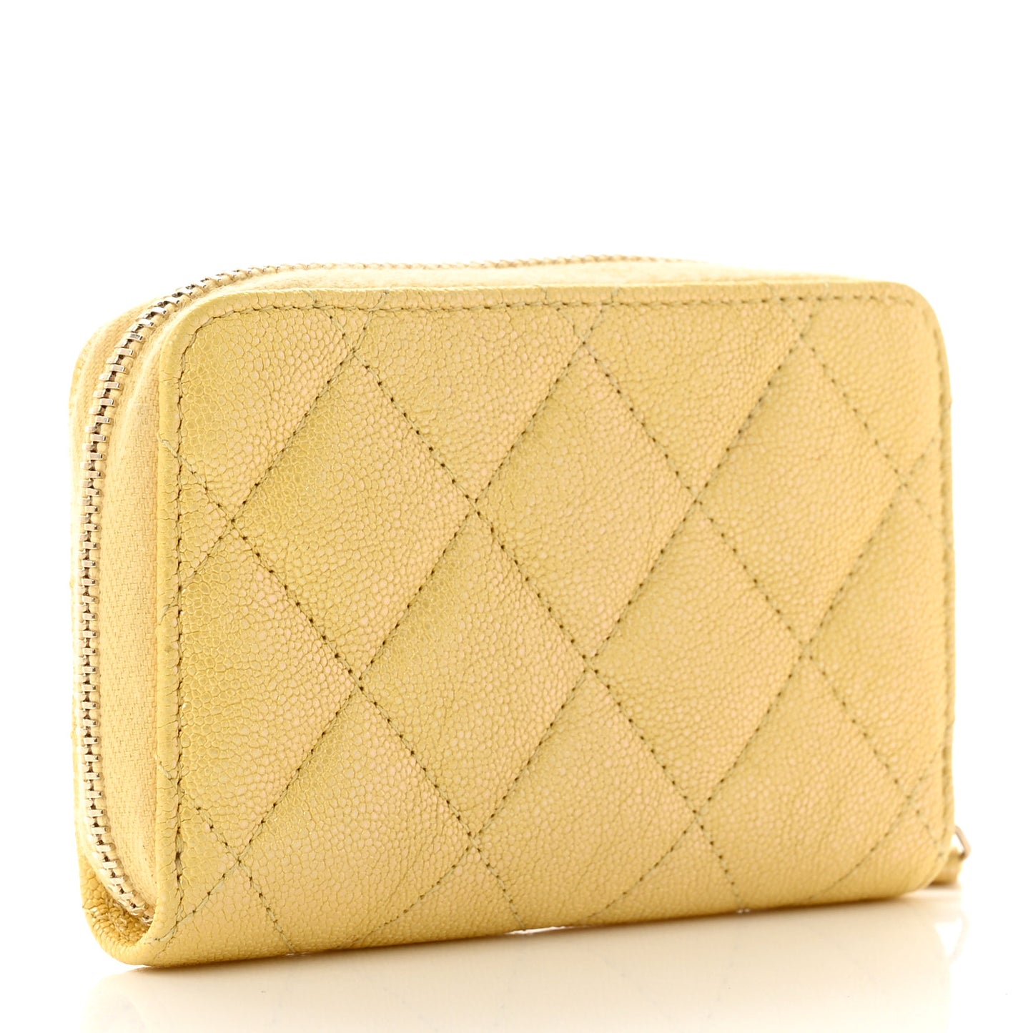 Iridescent Caviar Quilted Zip Coin Purse Yellow