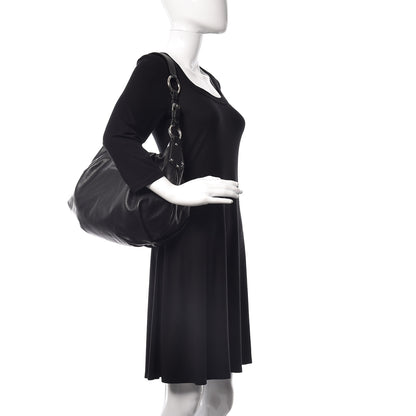 Prada Soft Calf Pleated Hobo Black 2 of 9