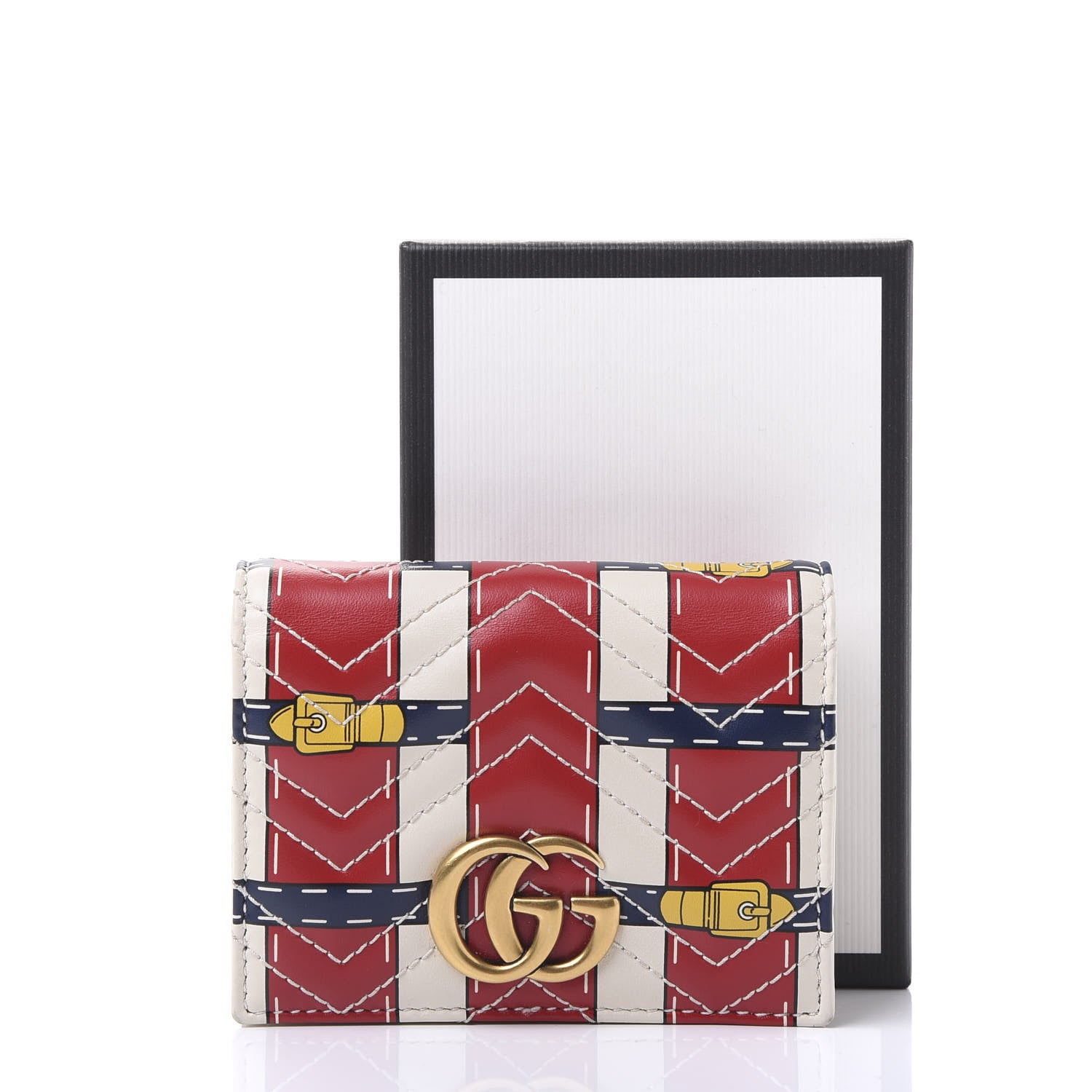 Gucci Calfskin Matelasse Trompe L'Oeil Print GG Marmont Card Case Wallet Off White 10 of 10