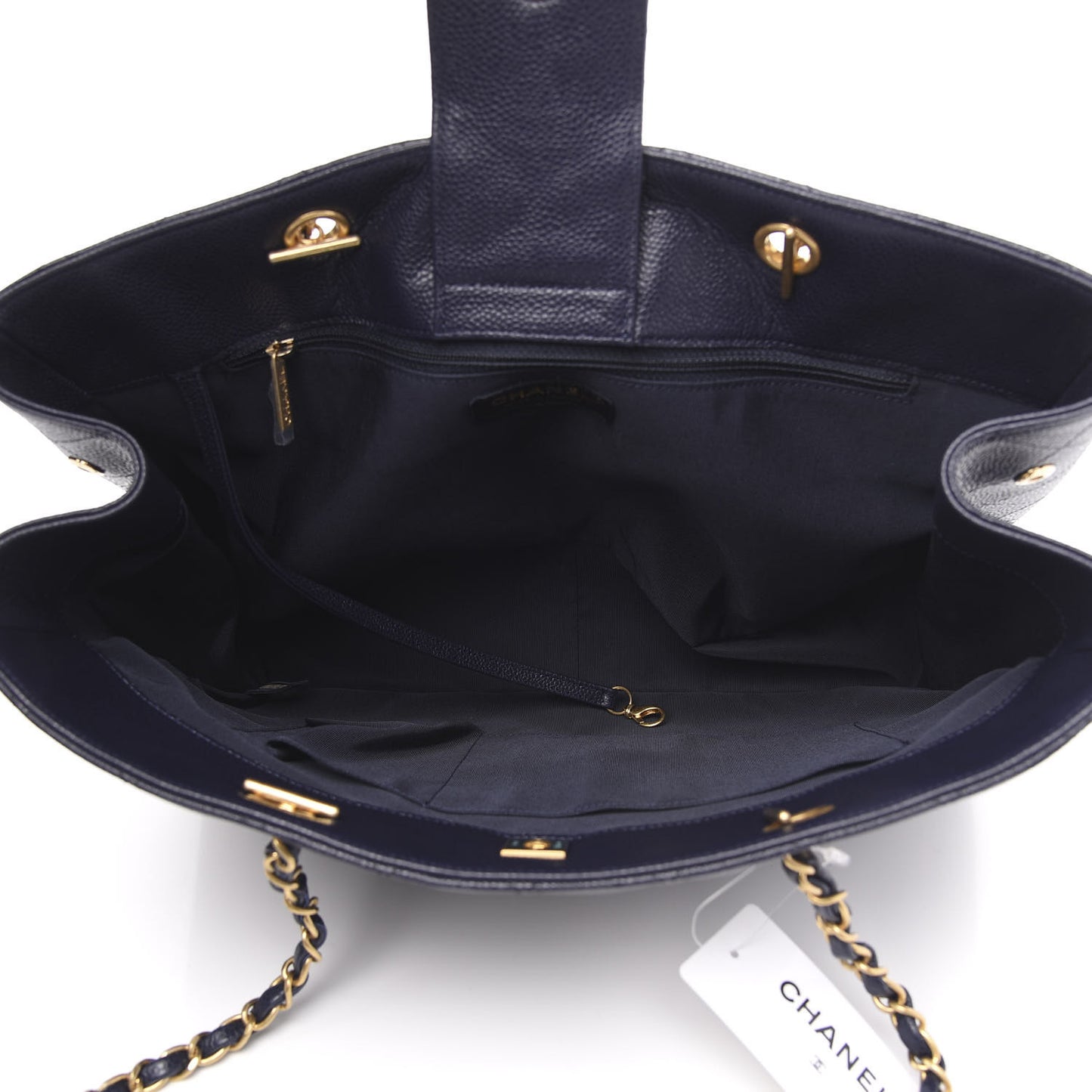 Caviar Quilted Large CC Shopping Tote Navy